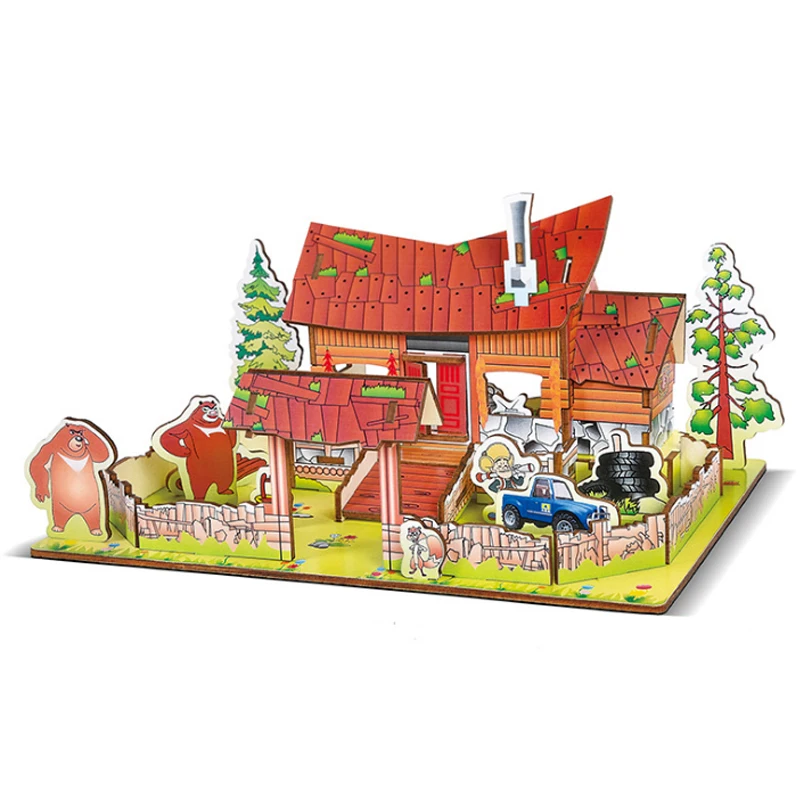 

DIY Laser Cutting Puzzles Forest House 3D Wooden Puzzle Assembly Kit Wooden Stickers Education Toys for Kids with 79pcs Parts