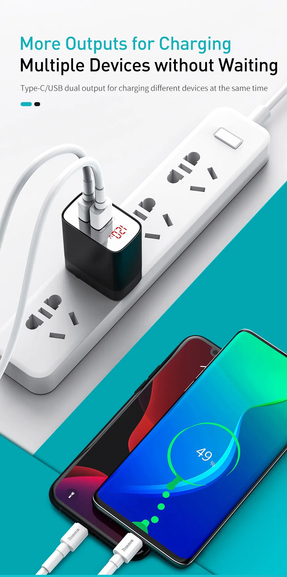 Baseus светодиодный дисплей USB зарядное устройство для мобильного телефона адаптер питания для iPhone samsung xiaomi настенная Быстрая зарядка розетка США вилка универсальная