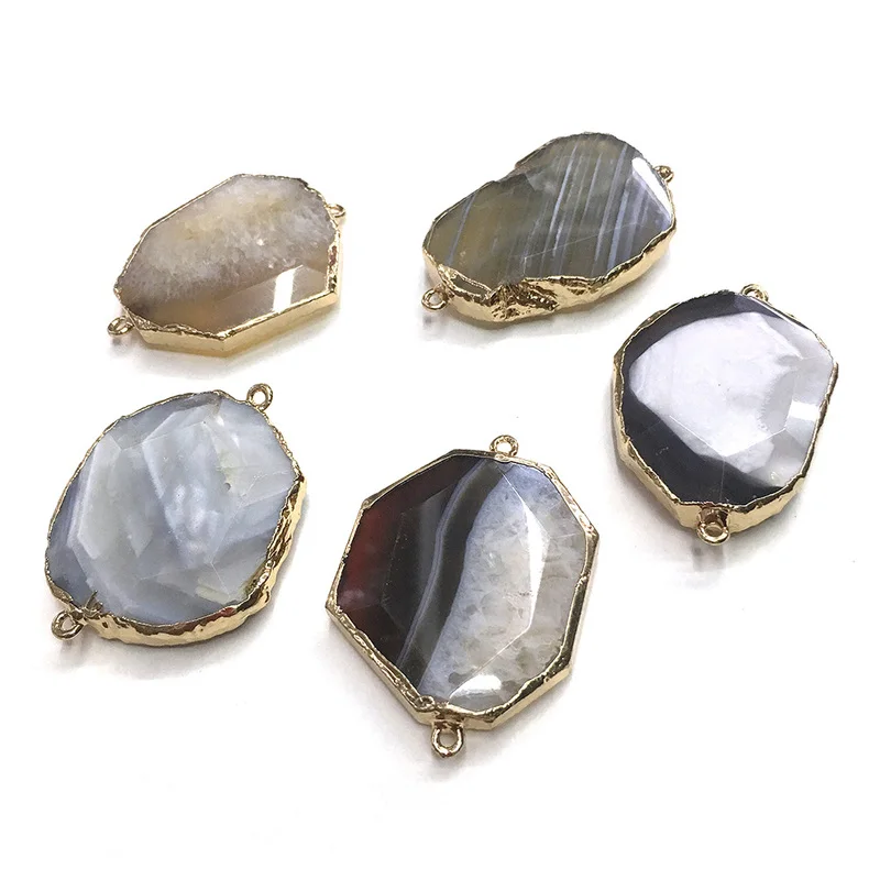 

Random irregular gold-plated semi-precious stone connector for jewelry making temperament accessories size 25x38mm