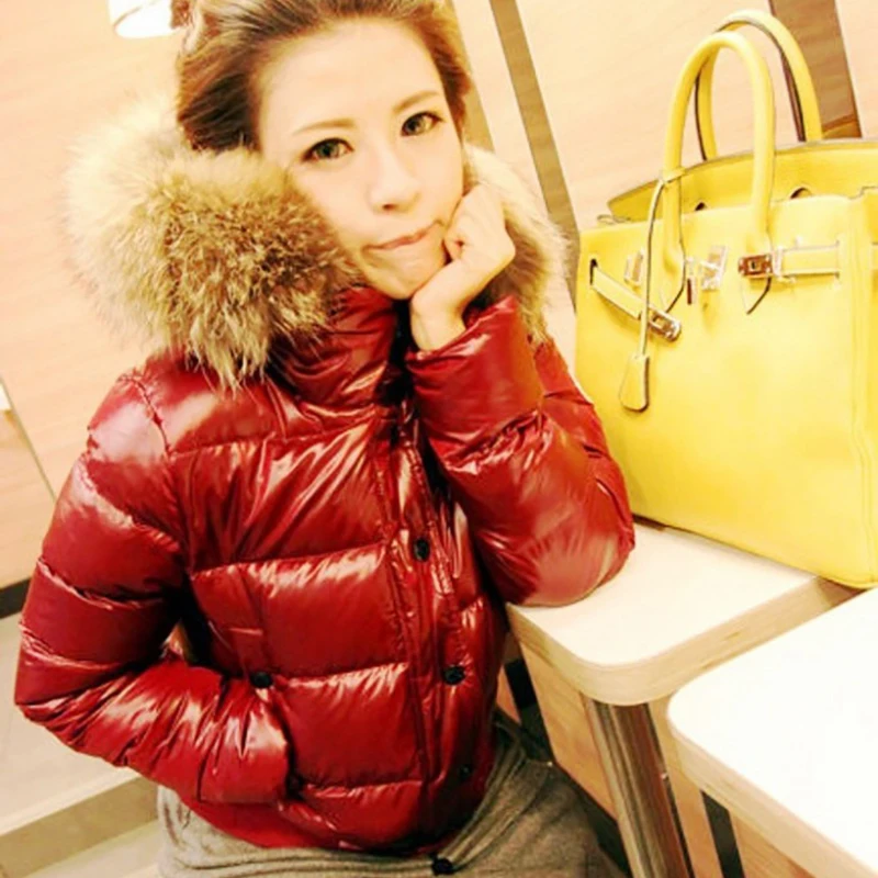 

Winter Short Thick Down Coats Women Hooded Jackets With Fur Collar Female Slim Coats Warm White Duck Down Outerwear Warm OL Lady
