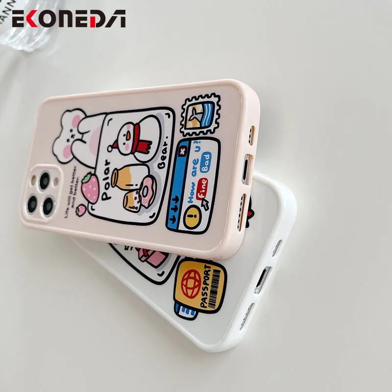 

EKONEDA Cartoon Penguin Bear Case For iPhone 11 12 Pro XS Max XR X 7 8 Plus Case Protective Soft Back Silicone Phone Cover