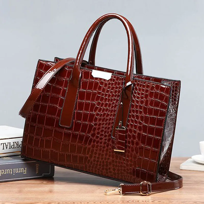 

Fashion Patent Leather Women's Messenger bags Crocodile Pattern Large Handbag Brand Designer PU Leather Female Shoulder bag 2021