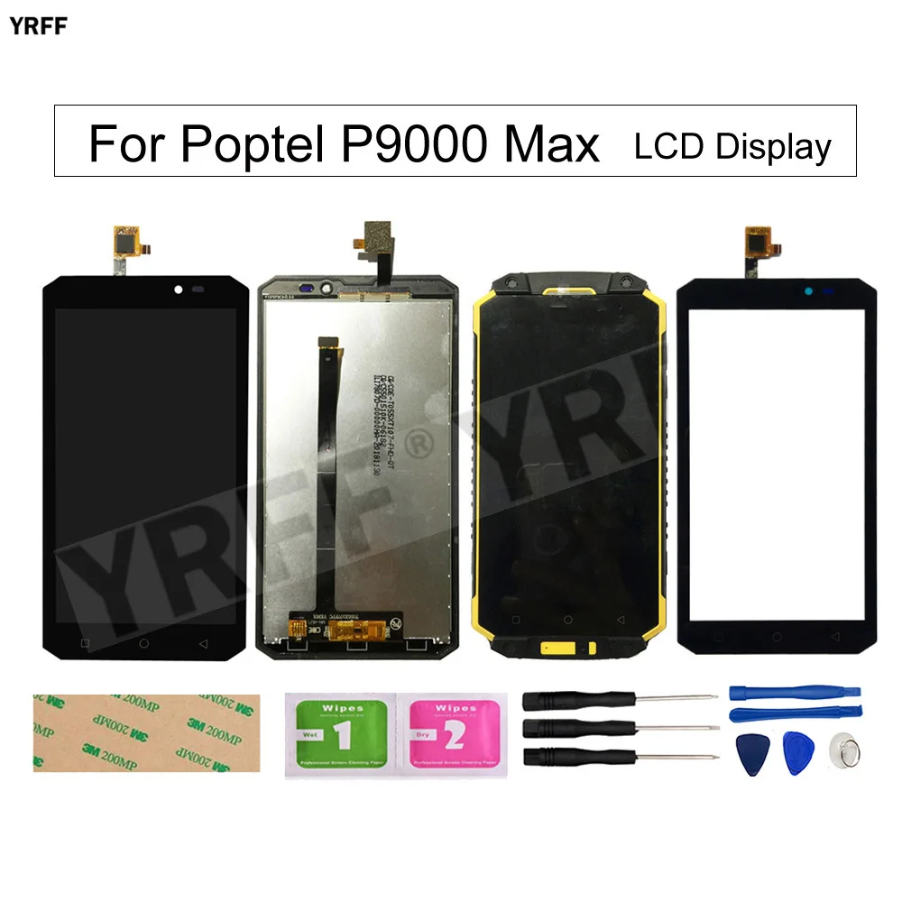 

ЖК-дисплей с рамкой для Poptel P9000 Max, сенсорный экран, дигитайзер, стеклянная панель, датчик объектива, запасные части, рамка
