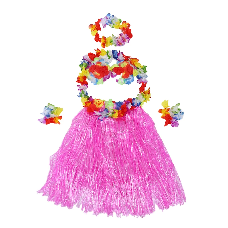 

6 Set Hawaiian Grass Skirt flower Hula Lei Wristband Garland fancy Dress costume