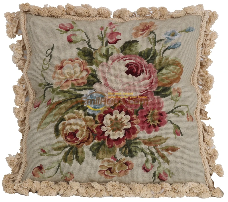 needlepoint pillows Made In China Square Roses Handmade woolen Needlepoint Chair Cushion Pad aubusson | Дом и сад