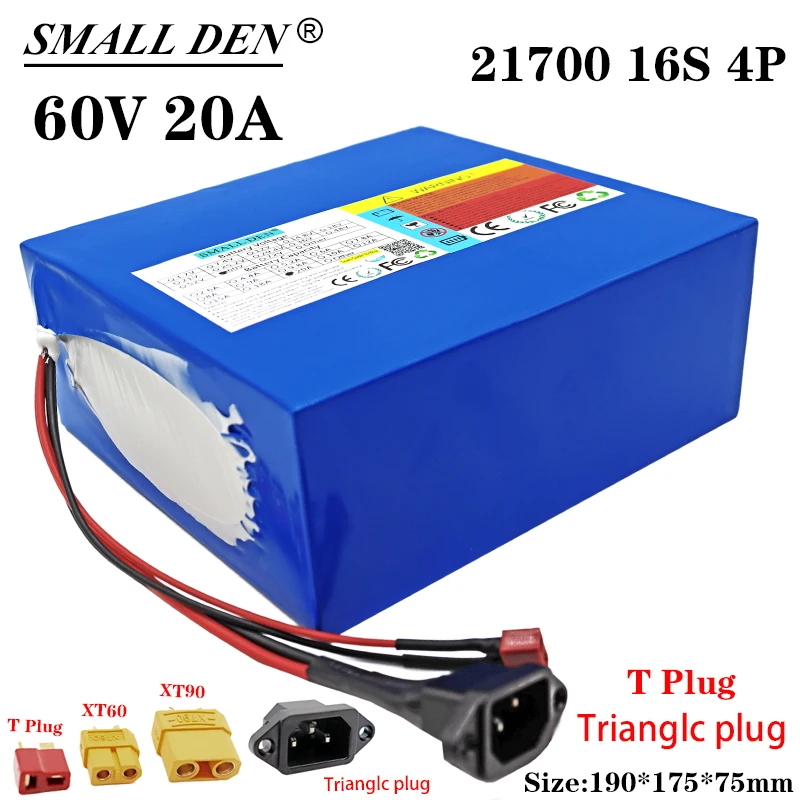 60V 20Ah 21700 литиевая батарея pack16S4P со встроенным 45A BMS 3000 Вт Высокая мощность для