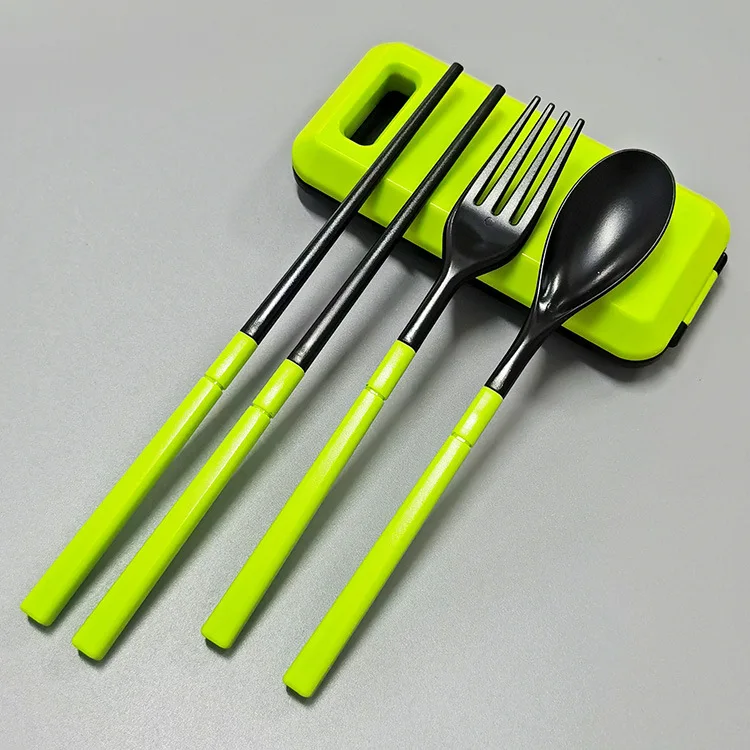 1set Outdoor Tableware Student Portable Box Travel Set Chopsticks Fork Spoon Folding Combination Removable | Дом и сад