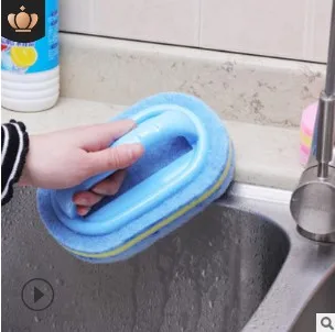 

Handles Sponge Brush Blue Kitchen Cleaning Sink Pot Bathroom Toilet Bathtub Wall Cleaner Ceramic Tile Glass Brush Durable