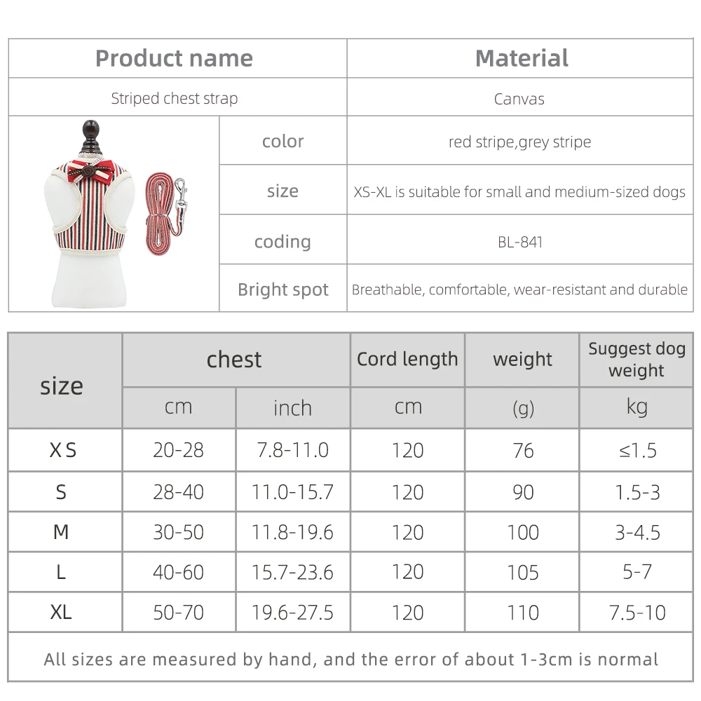 

Pet Chest Strap Breathable Striped Dog Leash Adjustable Cat Dog Vest Walking Lead Leash For Dog Cat Reflective Mesh Pet Supplies
