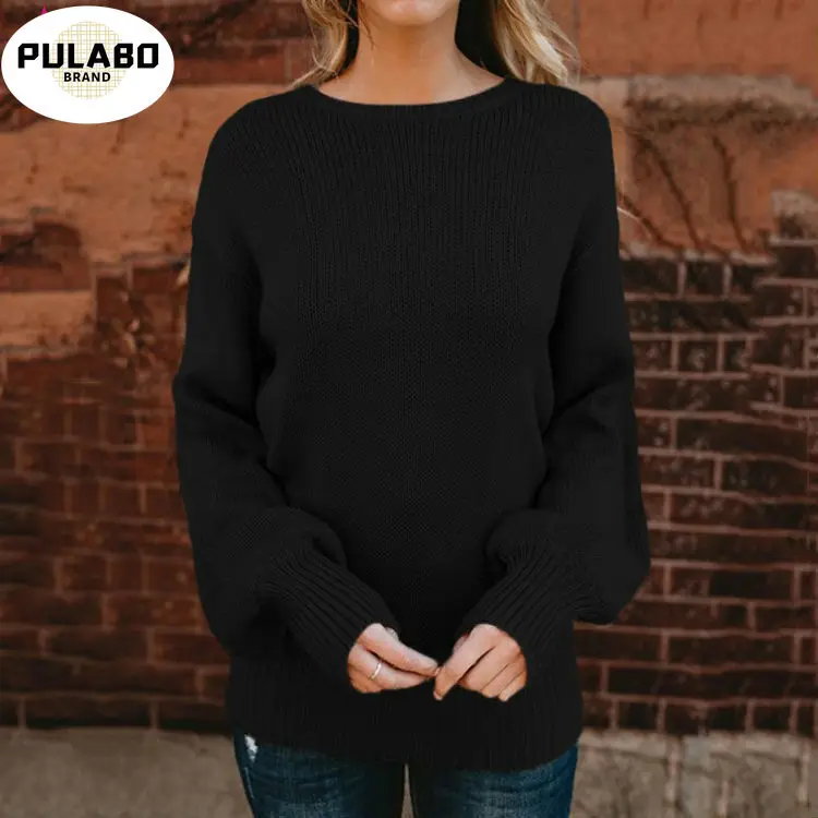 Женский трикотажный свитер с открытой спиной пуловер круглым вырезом и бантом