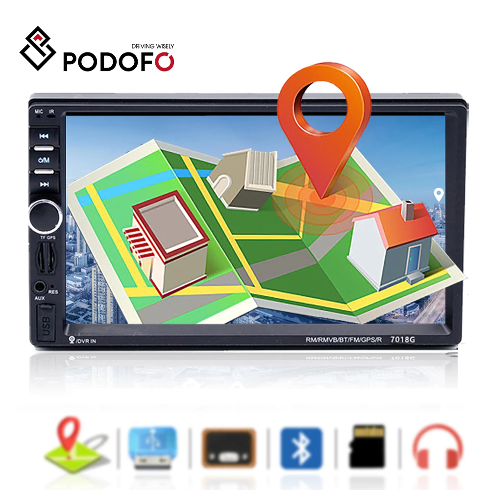 Podofo 2 din автомобильное радио gps навигация 7 дюймов HD сенсорный экран Bluetooth Авторадио Мультимедиа MP5 плеер Видео Стерео Радио 7018G