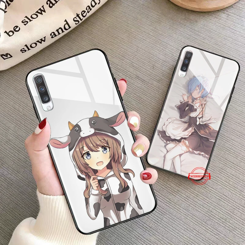 

Anime Neko Cat GirlKawaii Glass Case for Samsung S7 Edge S8 S9 S10 Plus A10 A20 A30 A40 A50 A60 A70 Note 8 9 10