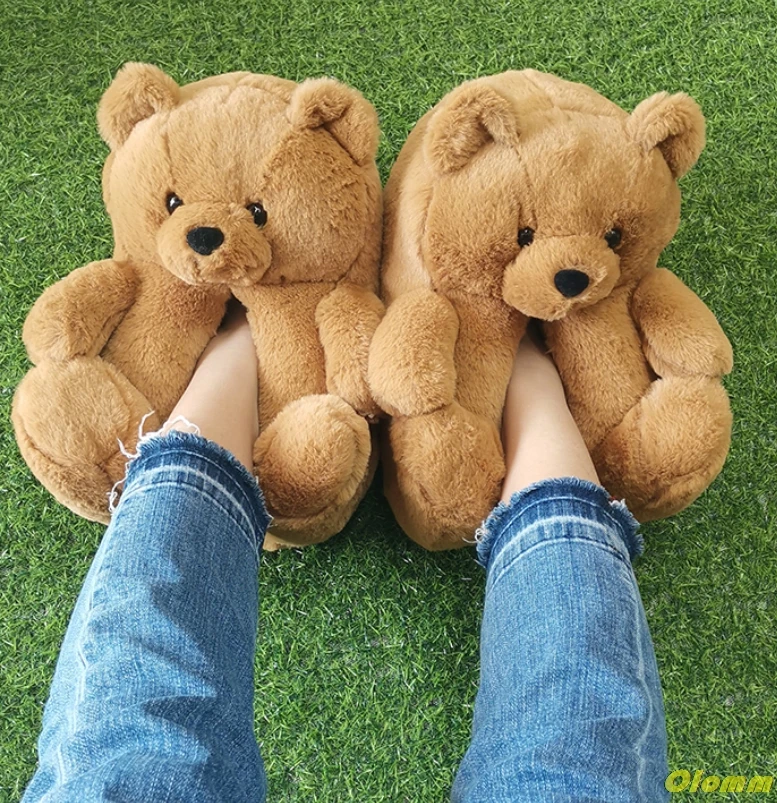 

Women Home Indoor Soft anti-slip Faux Fur Cute Slippers Winter Warm Shoes Cartoon Plush Teddy Bear Slippers EUR 35-41