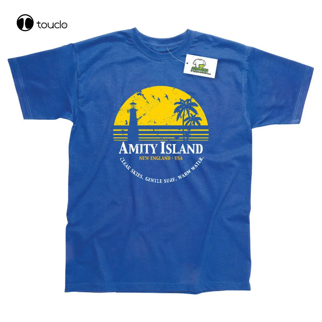 

Amity Island, вдохновленная искусственной акулой, футболка с принтом, мужские повседневные рубашки с коротким рукавом