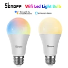 Умная Светодиодная лампа SONOFF 9 Вт, Wi-Fi, E27, с регулируемой яркостью, RGB лампы для eWeLink, управление через приложение, автоматизация, работа с Alexa, Google Home