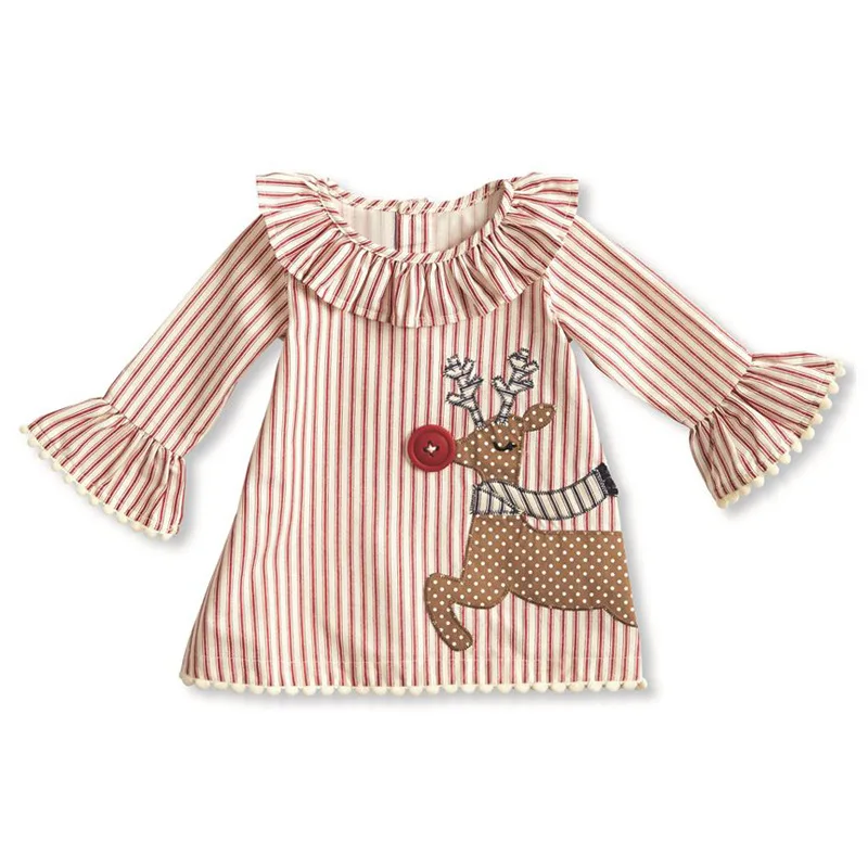 

Little Maven Frocks for Baby Girls Brand Autumn Clothes Cotton Striped Deer Applique Toddler Animal Dress for Kids 2-7 Years