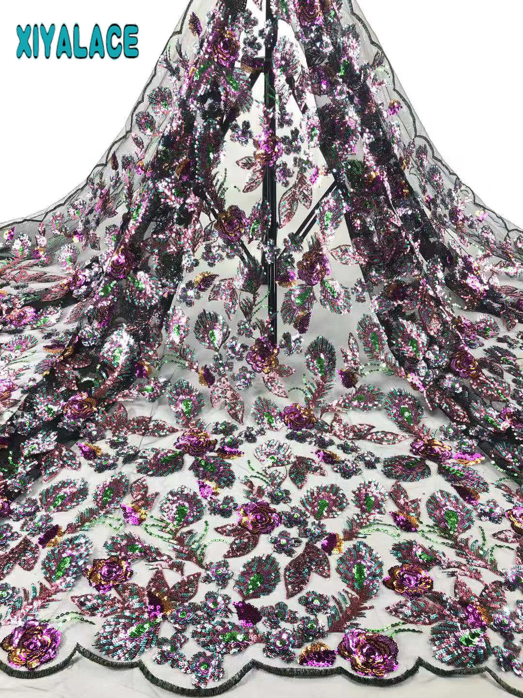 Уникальная кружевная ткань с блестками нигерийский кружевной материал