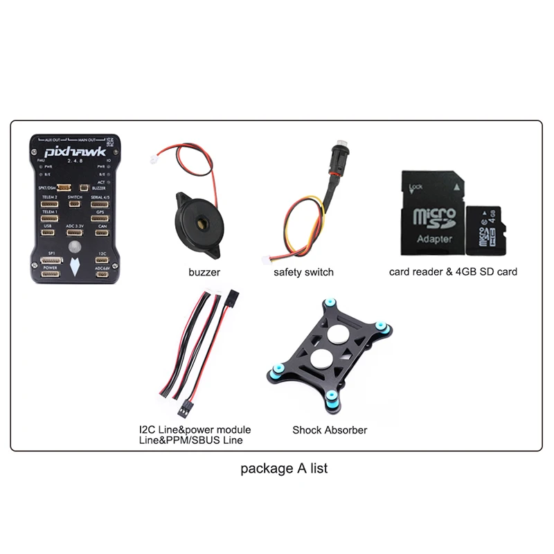 Package A Pixhawk PX4 автопилот PIX 2.4.8 32 бит Контроллер полета с переключателем безопасности и зуммером 4G SD и iec разветвитель Расширенный модуль - Цвет: Package A
