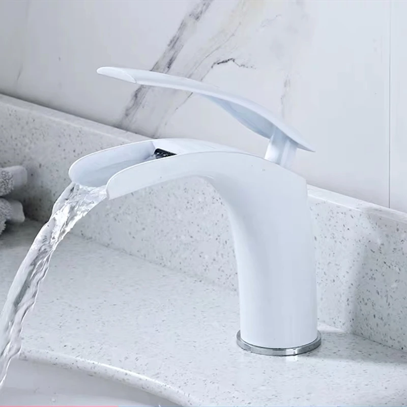 WZLY Bathroom Basin Faucets White Brass Open Type Waterfall Mixer Tap Cold Hot Water Sink torneiras do banheiro | Обустройство дома