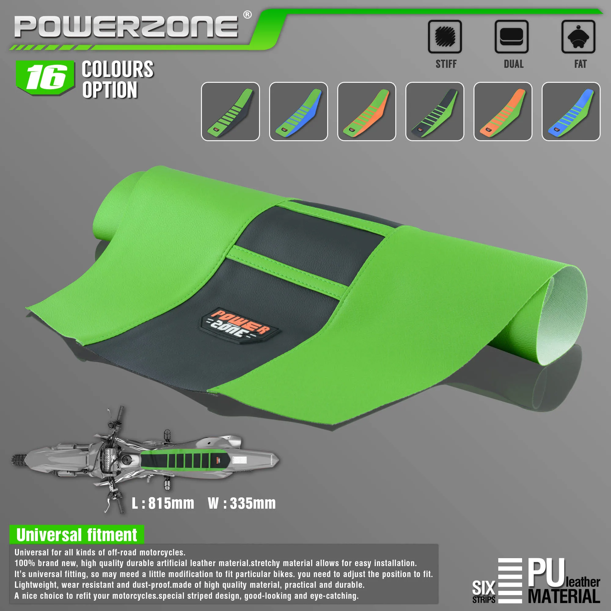 Powerzone Pro Ribbed Rubber Artificial leather Gripper Soft Seat Cover For HONDA YAMAHA SUZUKI KAWASAKI KTM Husqvarn Dirt Bike |