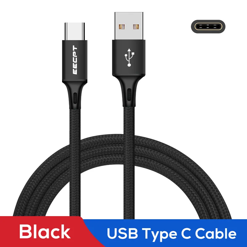 EECPT кабель usb type-C, 3 А, кабель для быстрой зарядки и передачи данных, кабель USB C для зарядки телефона, кабель type-C для samsung S9, huawei, Xiaomi, Oneplus 6T - Цвет: Black