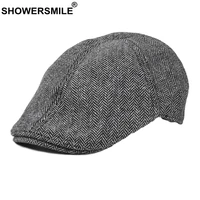 showersmile visors 2022 new autumn winter hat beret cap for men women brown herringbone ivy newsboy british flat hat