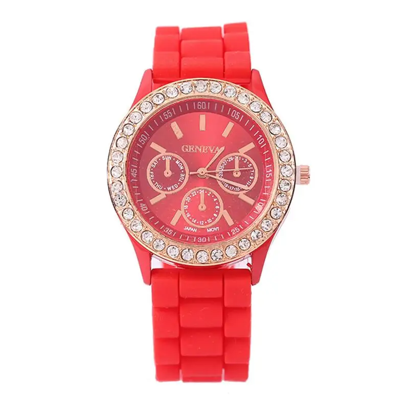 2020 Женева стразы силиконовый ремешок черные женские кварцевые часы модные