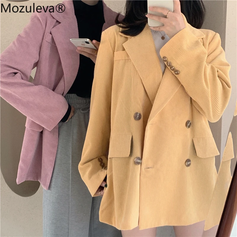 Женский вельветовый Блейзер свободный двубортный пиджак верхняя одежда 2019 |