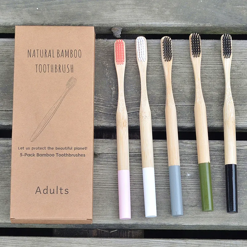 Набор из 5 натуральных бамбуковых зубных щеток Экологически чистая щетина зубная