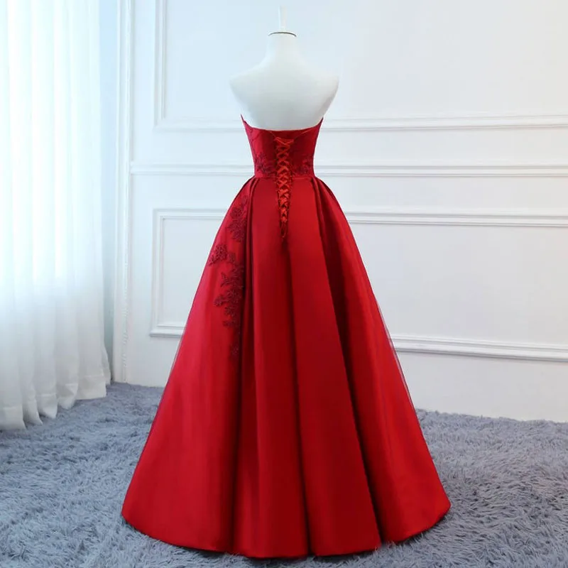 

Red V Neck Strapless Appliques Long Dresses Evening Vestido Lace Up Back Engagement Dress Elegant Prom Gown for Women Party