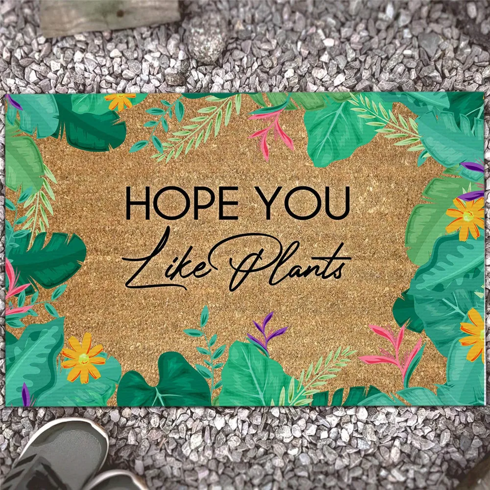 

CLOOCL Floral Floor Mats 3D Graphic Hope You Like Plants Funny Carpets Flannel Indoor Outdoor Decorative Doormat