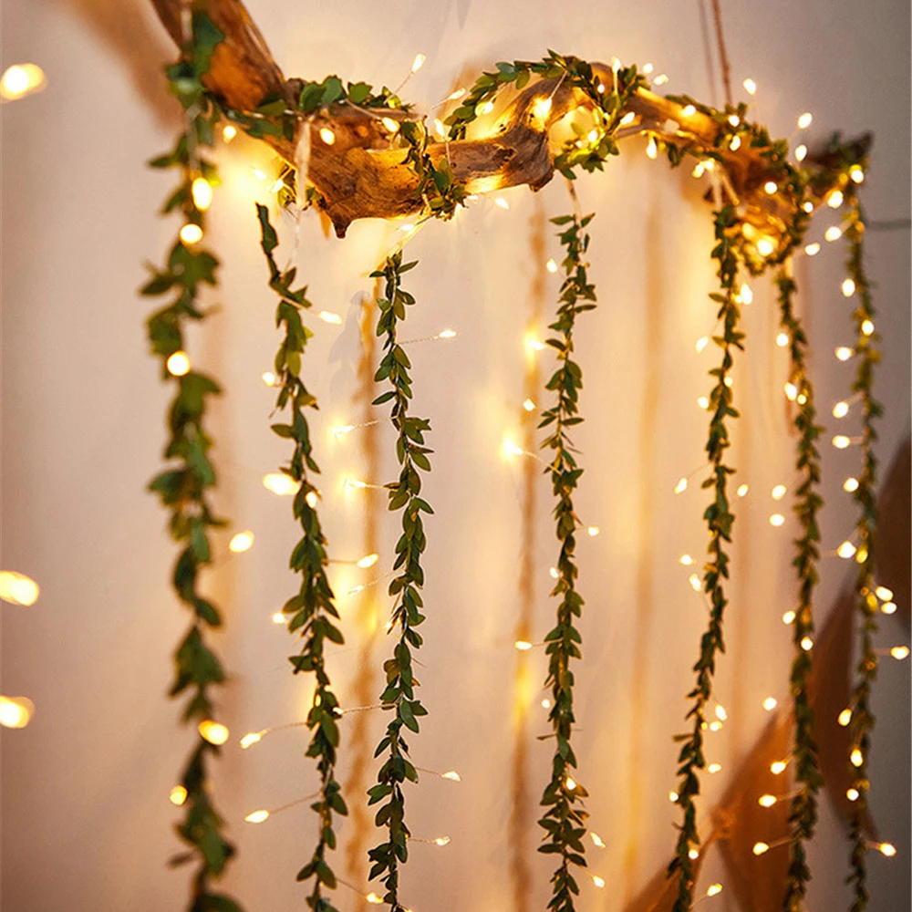 USB Operated 3x1M Artificial Green Leaf Vine Curtain Icicle String Light Christmas Garland Lights for Garden Window Holiday