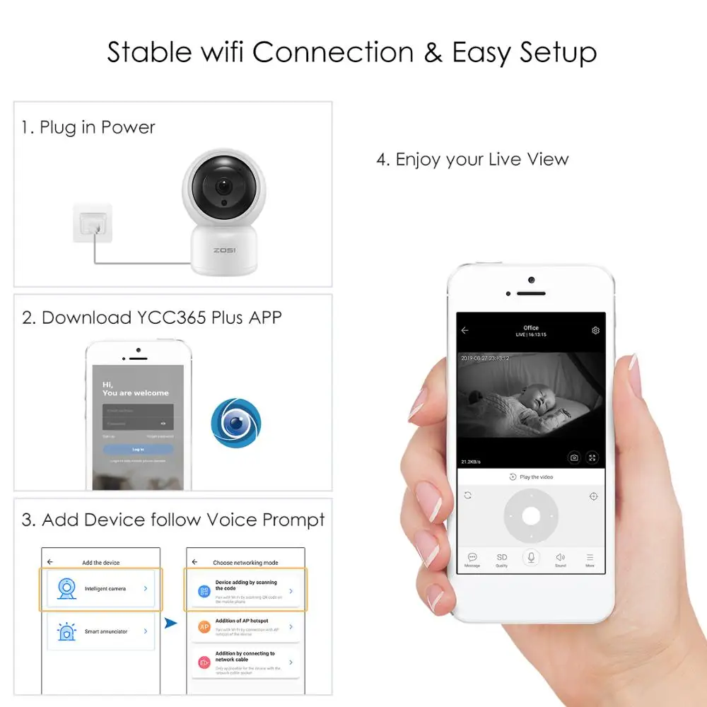 ZOSI HD 1080P WIFI IP Camera 2MP Baby Monitor Auto Tracking Home Security WI-FI Cam PTZ Two Way Audio Surveillance CCTV | Безопасность и