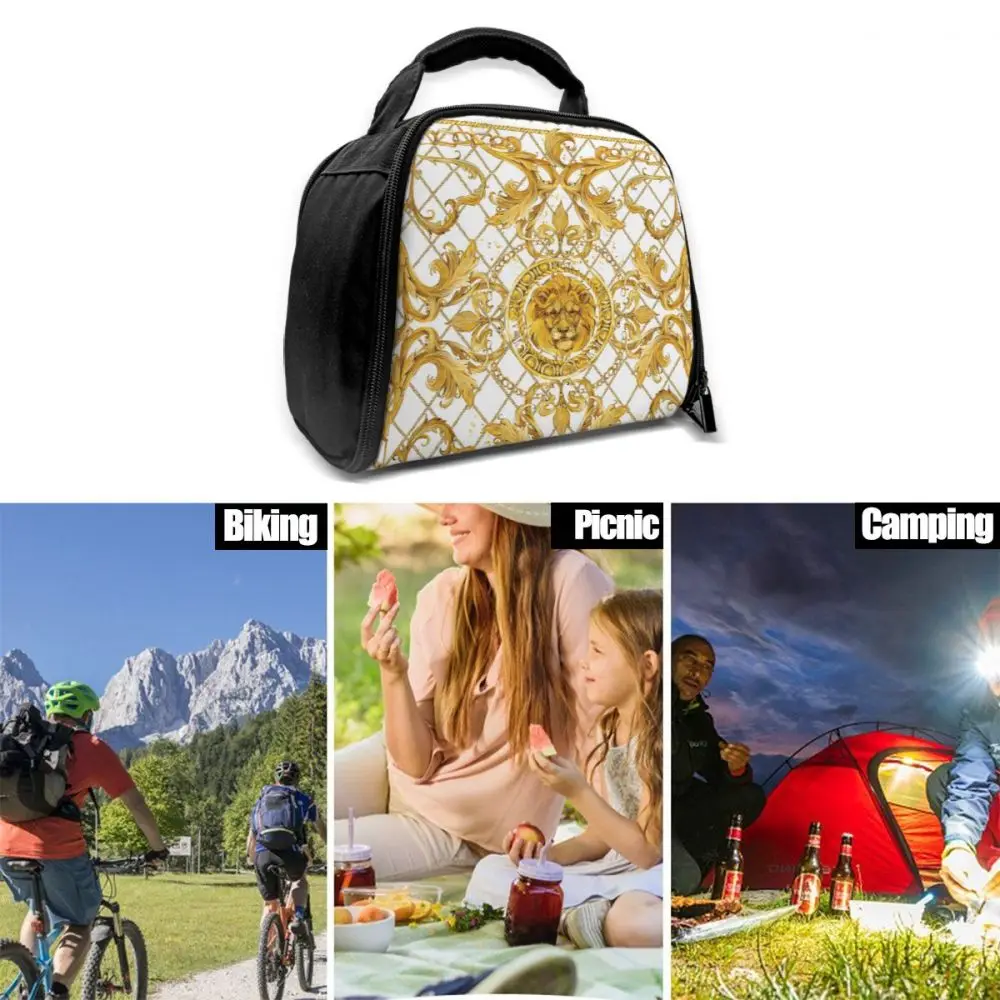 

Noisydesigns Exclusive Golden Flower Lunch Bag Box For Kids Trendy Insulated Thermal Food Picnic Women Men Travel Dropshipping