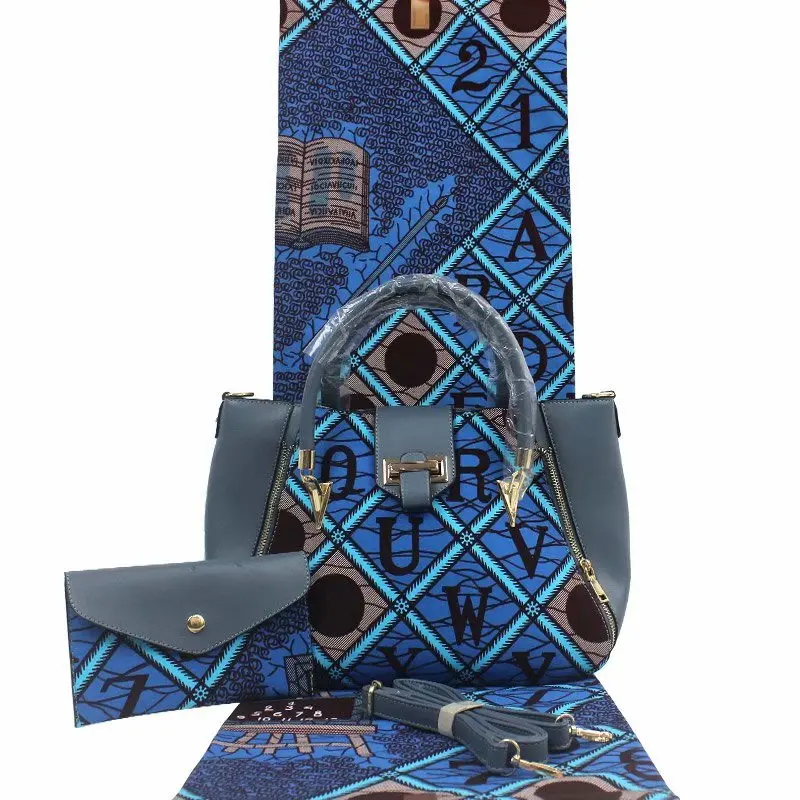 

Ankara Wax Handbag Set African Prints Bag With Real Wax Fabric 6 Yards 100% Cotton For Women's Bag