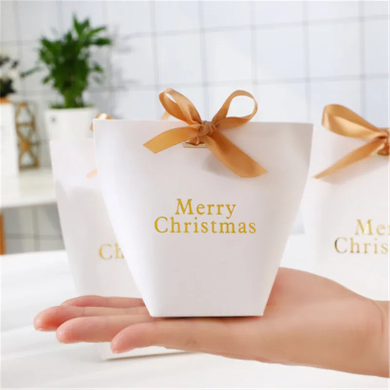 

10/30/50pc Print Gold Merry Christmas Gift Bag Candy Bag Christmas Decorations for Home New Year 2021 Deco Navidad Noel Presents