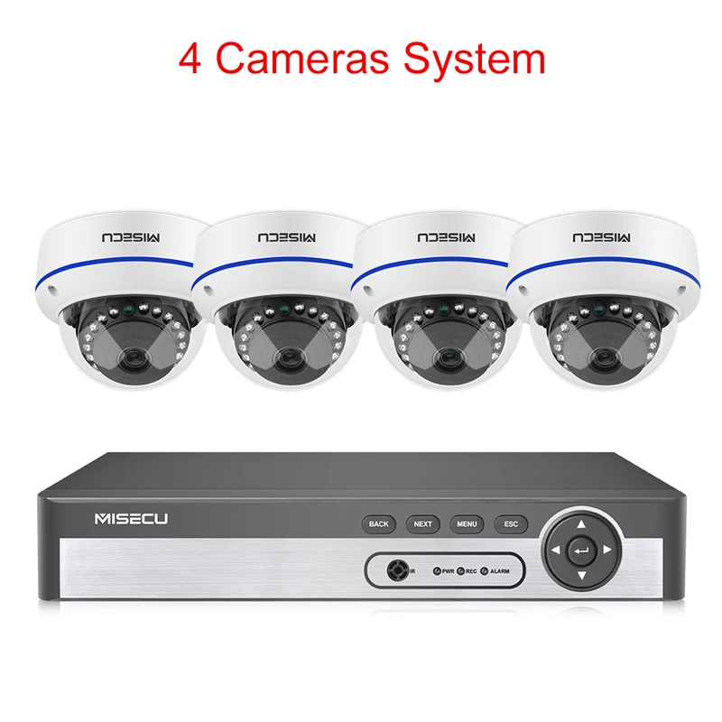 4MP 4PCS CAMERAS KIT MISECU H.265 8CH 48 V POE CCTV система 5.0MP IP POE Антивандальная Водонепроницаемая металлическая камера 2560*1440 комплект видеонаблюдения - Цвет: 4MP 4PCS CAMERAS KIT