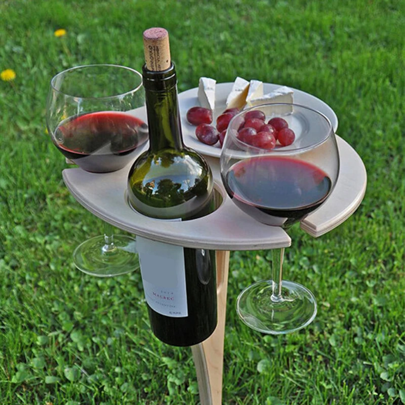 

2021 New Portable Outdoor Wine Table Folding Outdoor Picnic Wine Table Wood Round Desktop Travel Beach Garden Furniture Sets