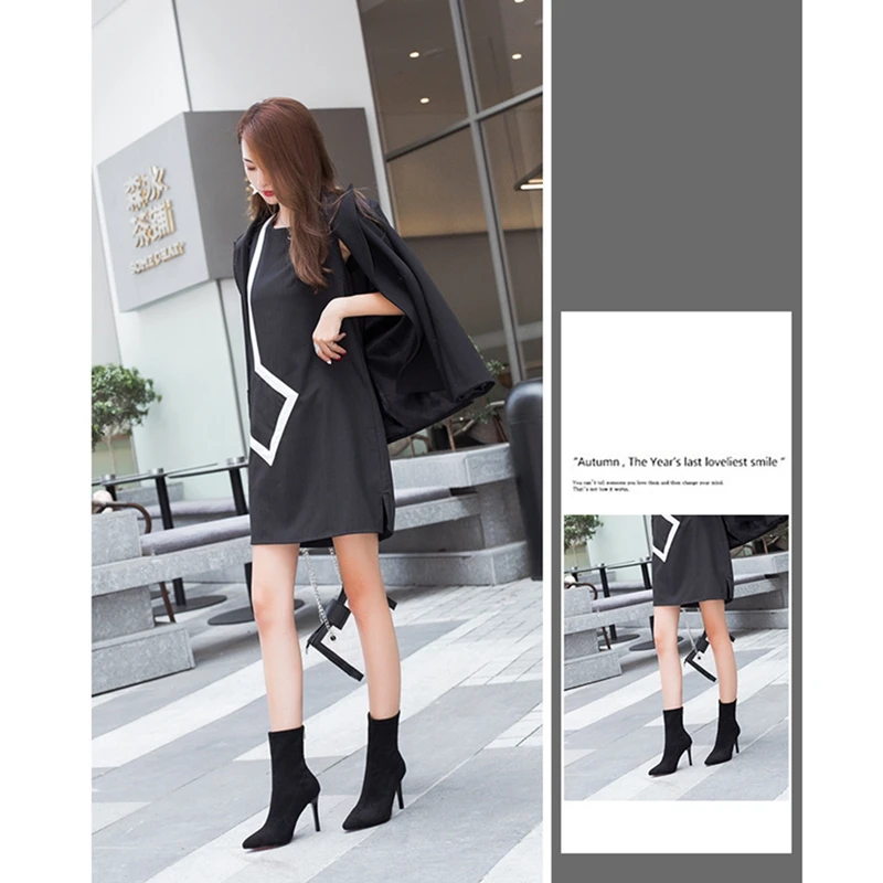 

Ladies Pointed High Heel Ankle Boots Elastic Mid Boots Fashion Zip Boots Shoes Socks Boots