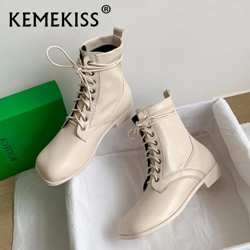 

KemeKiss New Fashion Women Shoes Ankle Boots Flat Heels Lace Up Short Boot Winter Vintage Party Ladies Footwear Size 34-39