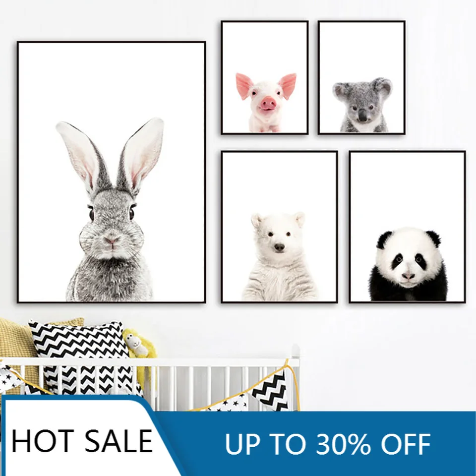 Настенная Картина на холсте плакаты принты в скандинавском стиле кролик Свинка