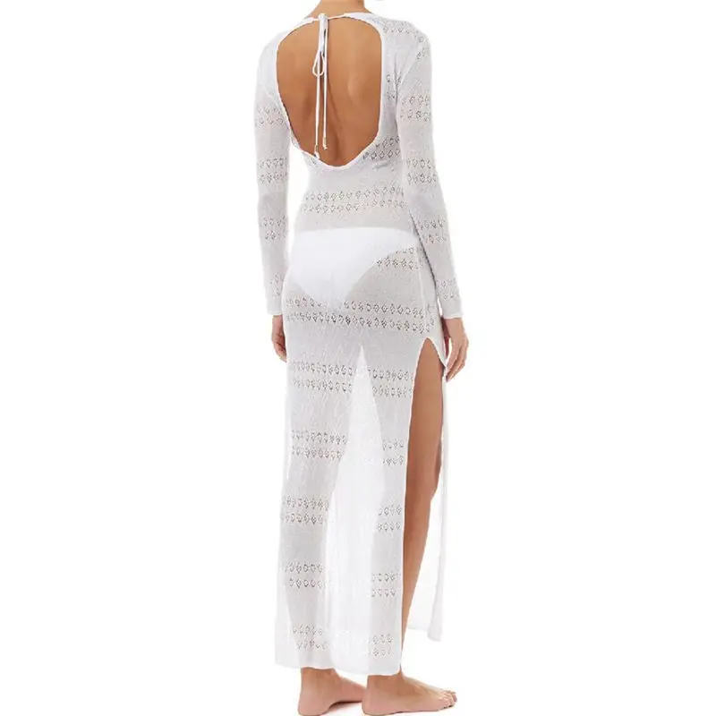 2022 вязаное длинное пляжное платье белая Пляжная накидка женское для пляжа юбка