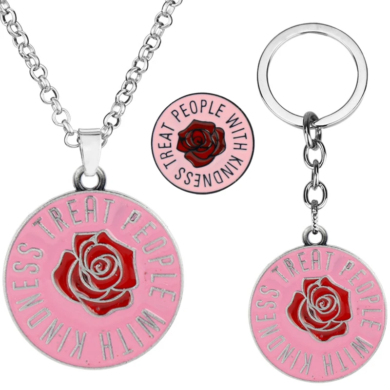 

Keychain Treat People With Kindness Flower Enamal Jewelry Accessories for Women Men Gifts