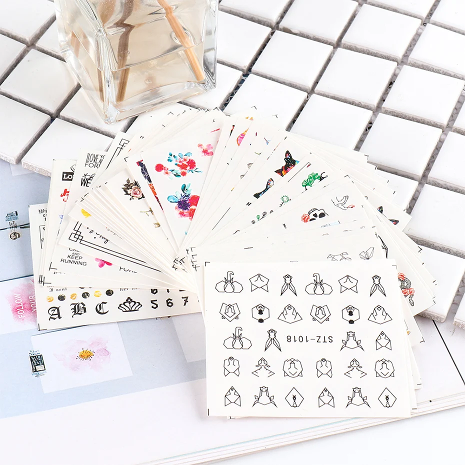 

Abstract Face Sticker For Nails Black Liners Flowers Leaf Slider Full Wrap Geometry Animal Decal Gel Polish Decor SASTZ1018-1033