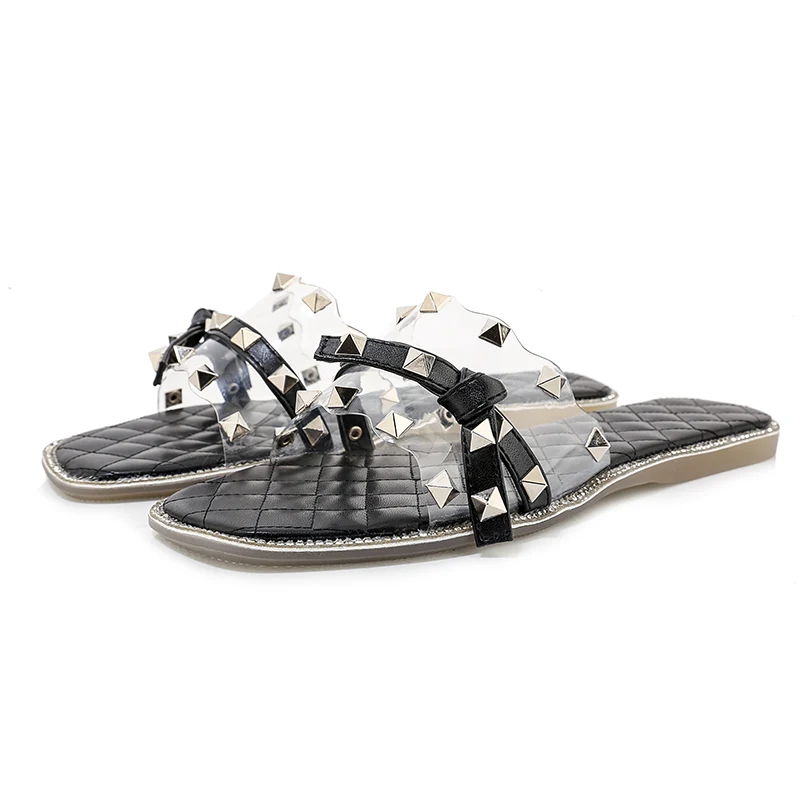 

Plus Size 34-43 New Sexy Crystal PVC Transparent Leopard Grain Ladies Slippers Summer Fashion Rivet Beach Slippers Sandals Women