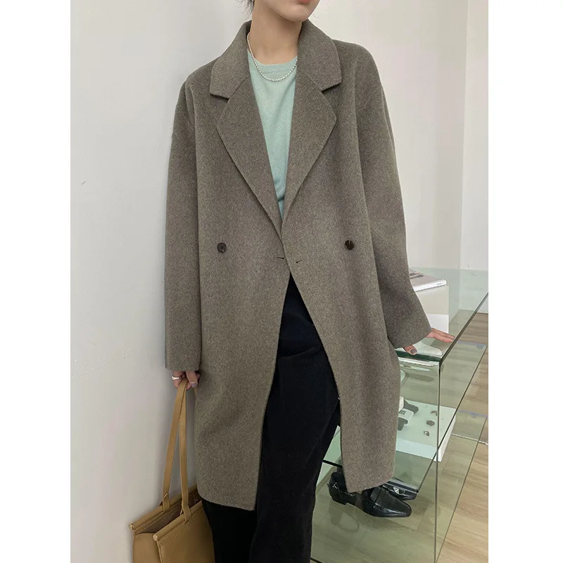 

Autumn and winter 2020 new double faced cashmere coat zhuxinzhuang suit collar simple loose woollen coat women's 20565