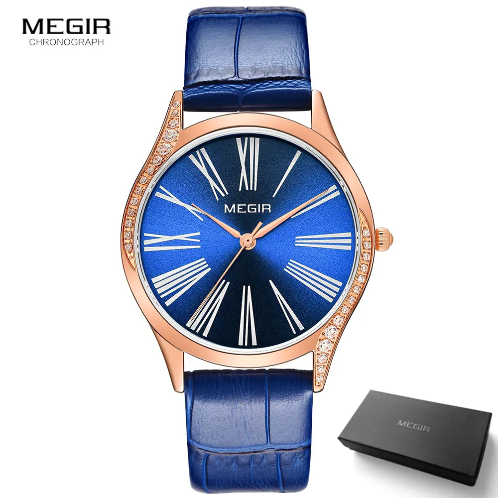 ML4212L-Blue MEGIR женские кварцевые часы лучший бренд роскошные кожаные Наручные часы женские водонепроницаемые часы повседневные Relogio Feminino 4212 красный - Цвет: ML4212L-Blue