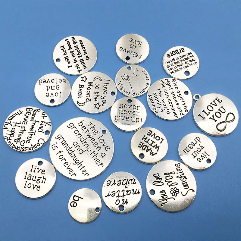 

10pcs Zinc Alloy Inspirational Word Letters Charms For Bracelet Pendant DIY Findings Necklace Handmade Jewelry Making Accessorie