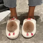 Рождественские олени плюшевые домашние тапочки, Женская Повседневная зимняя теплая обувь, дышащие уличные слипоны с оленем, тапочки для женщин