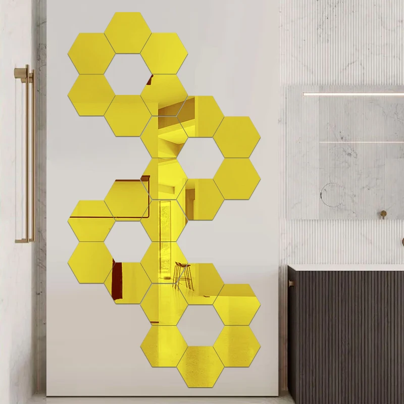 Самоклеящаяся Шестигранная трехмерная зеркальная Настенная Наклейка акриловая